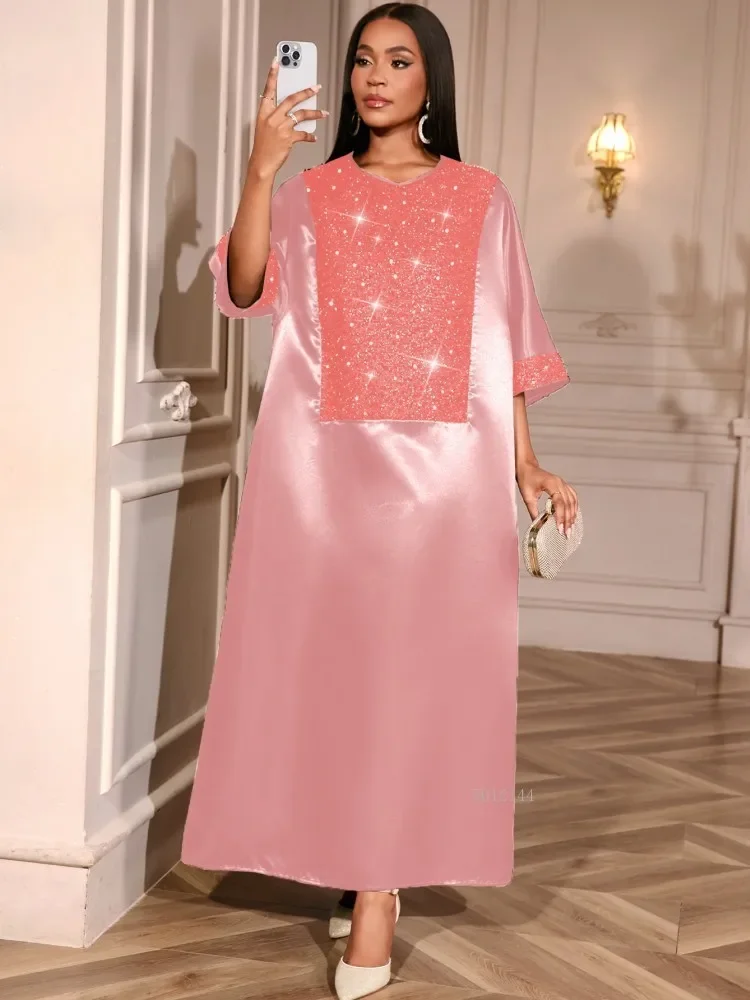 

Bubu Kaftan Dress for Church African Dresses Women Shiny Sequined Traditional Africa Clothing Long Loose Patchwork O Neck Gowns