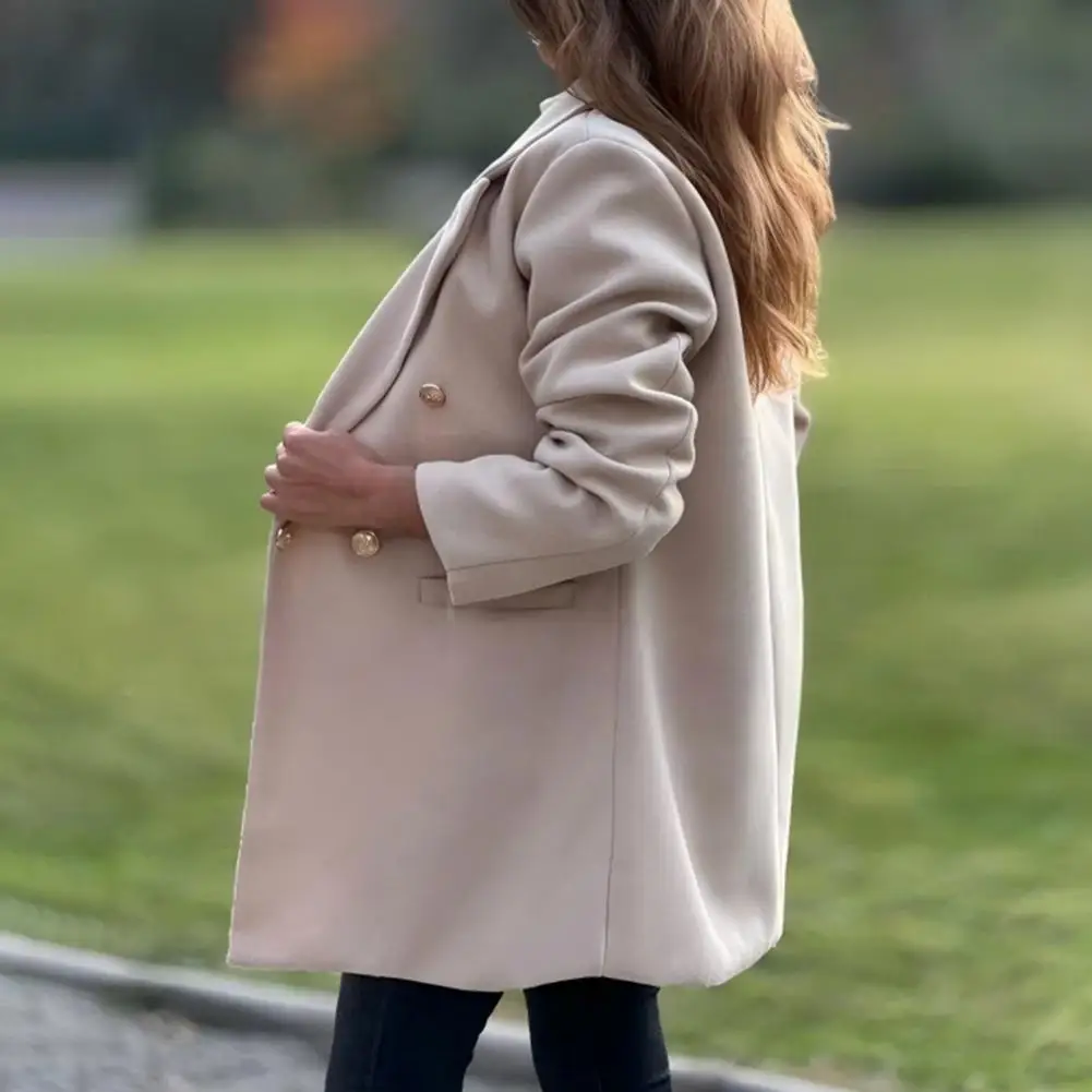 

Женское однотонное пальто, куртка с отложным воротником, однобортное пальто средней длины, дизайн для поездок на работу, осенне-зимняя верхняя одежда