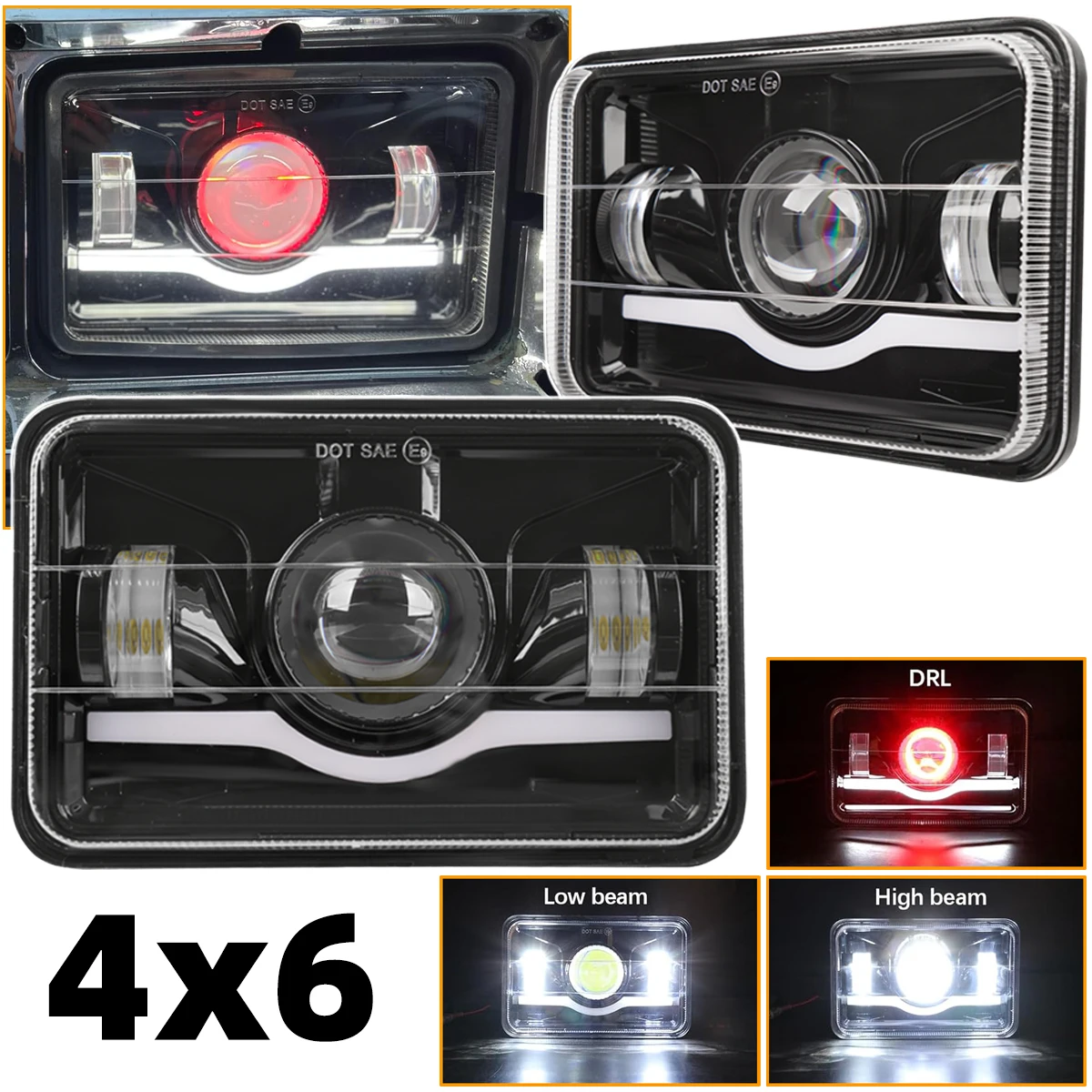 Faro LED 4x6 para Dodge Dakota Daytona Stealth GMC Jimmy Sonoma Mitsubishi 3000GT Eclipse Mercury Capri H4656 H6545 H4666