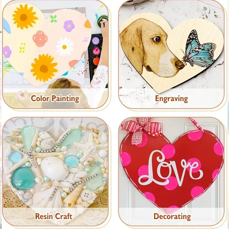 Hochzeit Liebe Herzform Holz Konfetti Blanko Herz Chips Valentinstag Dekoration Hochzeit Romantische Natürliche Bastelbedarf – Detail 6