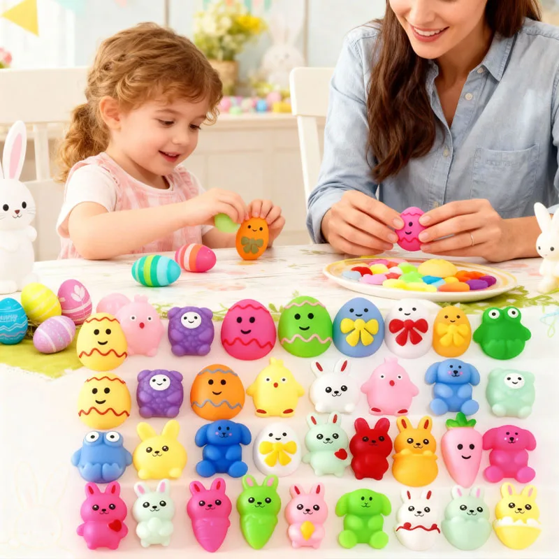 1-100PCS Multifunctional Easter Squishy Toys Stress Relief Sensory Fidget Mini Egg Cute Bunny Animal Easter Basket Stuffers Gift