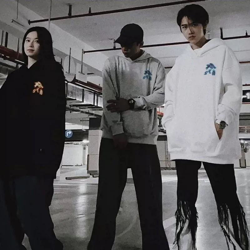 

Large Hoodie American Street Trendy Brand Flame Element Print Suitable for Men's and Women's Jackets Unisex Y2K Streetwear