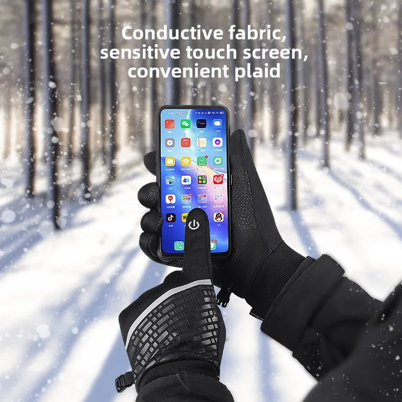 Men Women Outdoor Sports Super Soft Velvet Windproof Skiing Warm Touch Screen Cycling Gloves Shock Absorption Cold Proof
