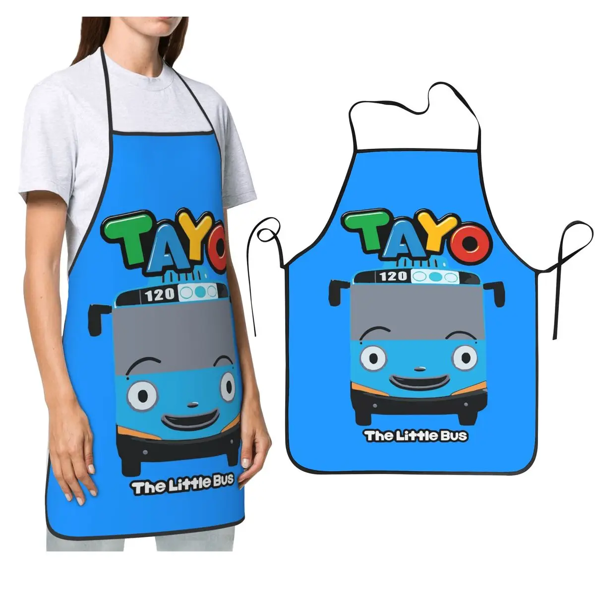 

Фартуки Tayo The Little Bus, шеф-повар, кулинария, кухня, Tablier, водонепроницаемый нагрудник для чистки кухни, передник для женщин и мужчин, живопись