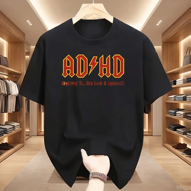 Lustiges T-Shirt mit ADHS-Motiv, Highway-T-Shirt im Heavy-Metal-Rock-Stil, bedrucktes T-Shirt aus Baumwolle, kurzärmelig, Rundhals-T-Shirt, Herrenbekleidung