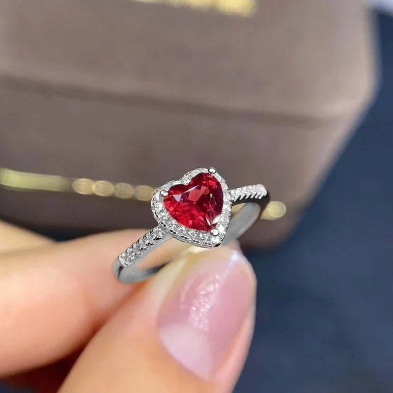 2023 New 925 Sterling Silver Sparkling Pavé Zircon Elevated Red Heart Crystal Ring DIY Women Party Wedding Jewelry Ring Gift