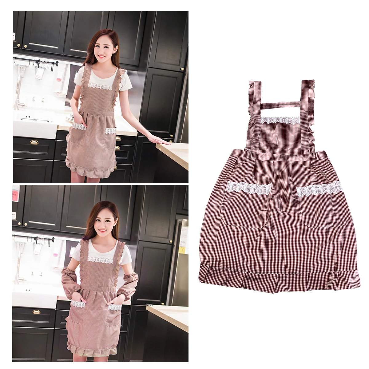 

1 Set Long Style Apron Waterproof Apron Waterproof Oversleeve Apron for Home Housework Kitchen (1 Apron, 1 Pair Sleeve, Coffee)