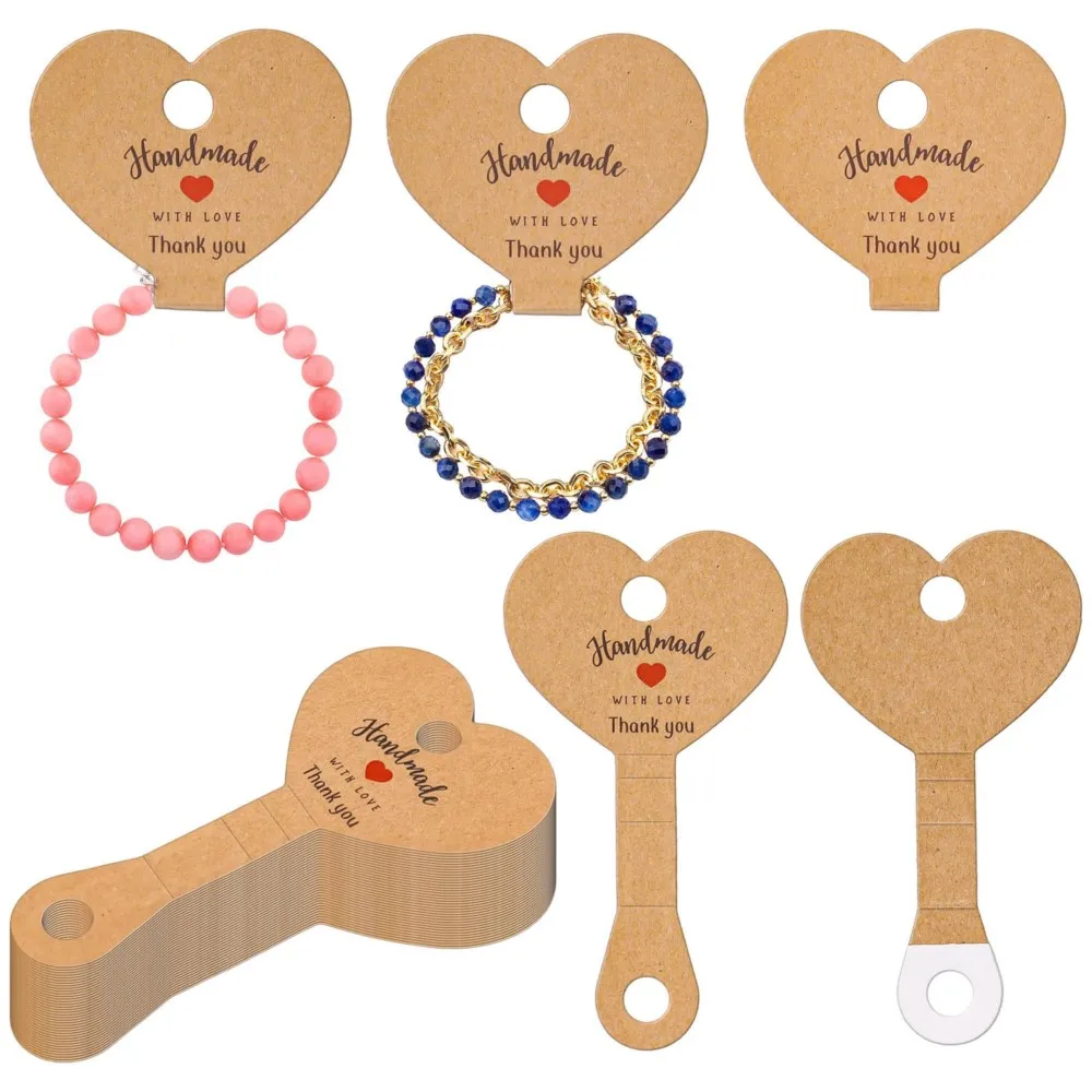 

50pcs Heart Shaped Hanging Display Cards Self-Adherent for Keychain Necklace Bracelet Hairband Jewelry Packagings Small Business