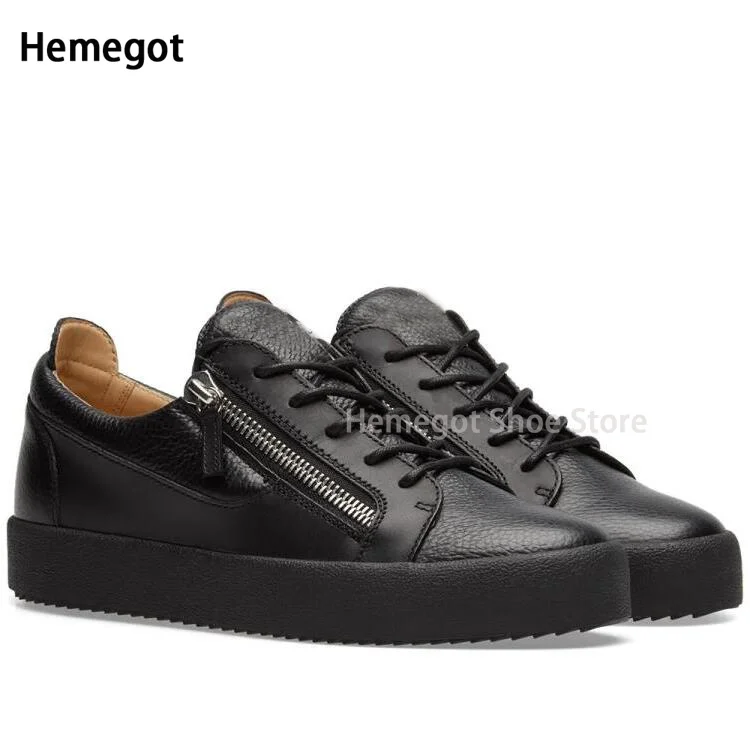 Metal Chain Lace-Up Low-Top Men\'s Shoes Spring and Autumn Fashion Casual Flat Zipper Personality All Match Thick Soled Shoes