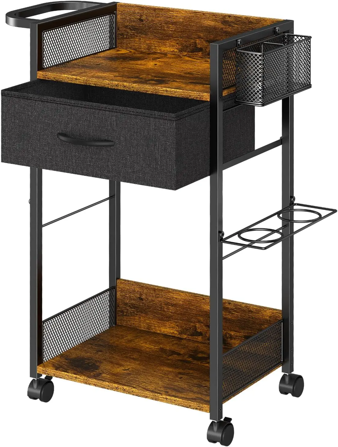

Mobile Salon Trolley with Metal Holder Basket Fabric Drawer Rolling Storage Cart for Hair Barber Spa Tattoo