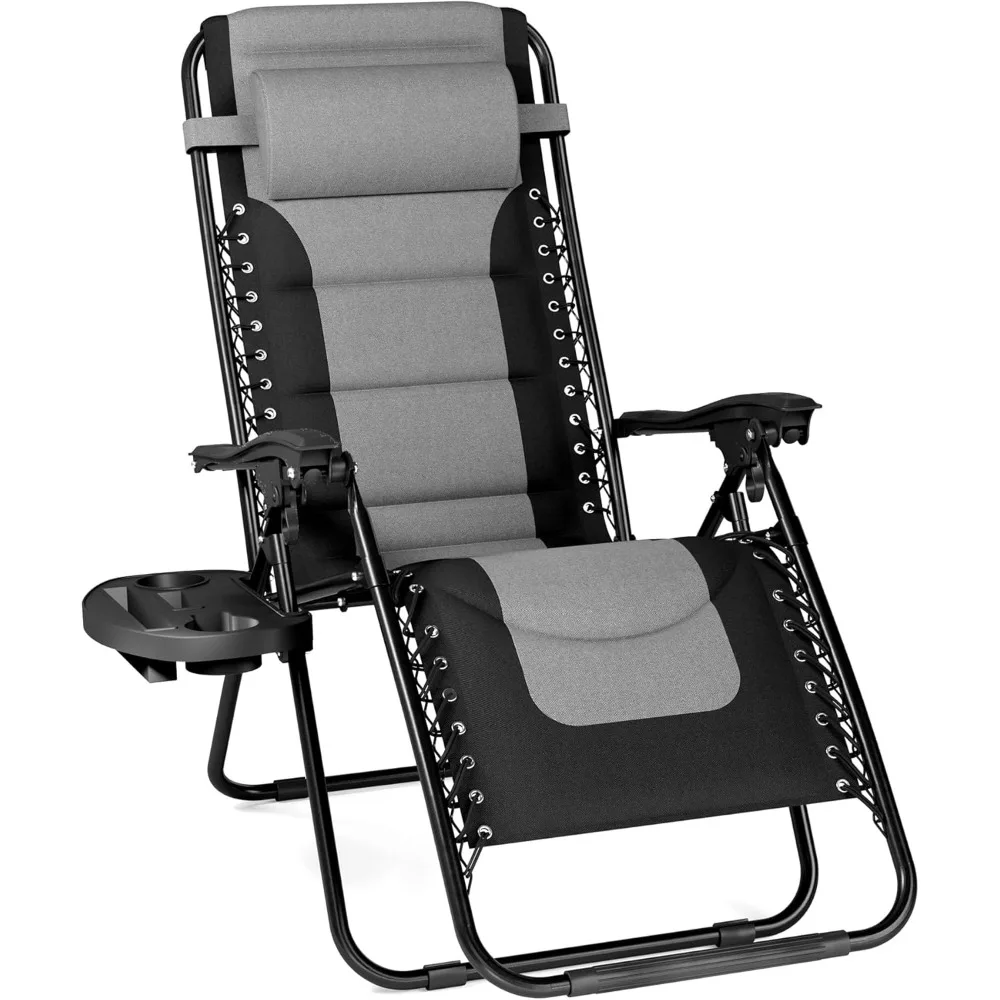 

Padded Zero Gravity Lounge Chair Folding Patio Recliner with Adjustable Headrest & Cup Holder, Support 350 LBS (Grey)