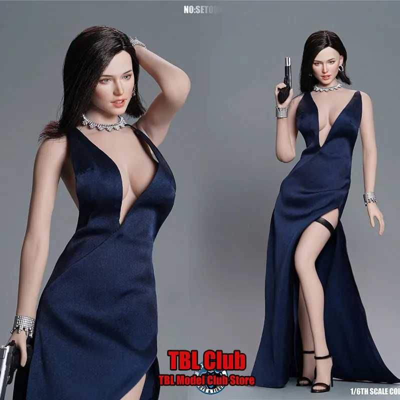 

SUPER DUCK SET088 1/6 Scale Female Soldier Agent V Neck Open Chest Long Slit Dress Head Fit 12inch TBLeague Action Figure Doll