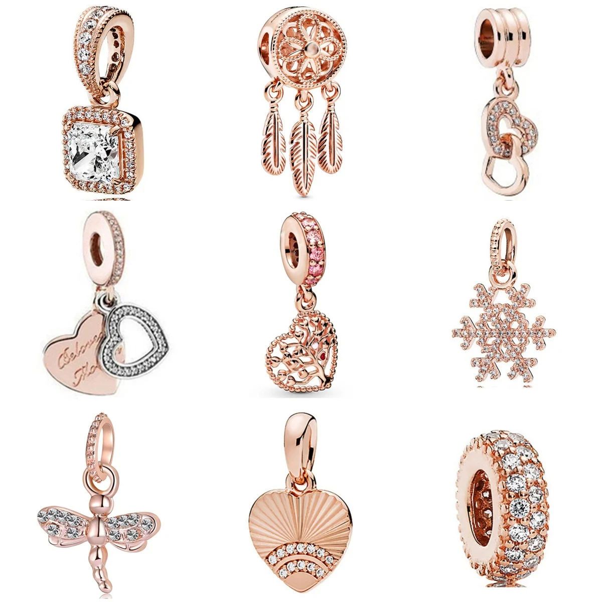 Hot Selling Rose Gold plated Dream Catcher Pendant Charm Beads For Pandora DIY Bracelet Necklace Jewelry Accessories