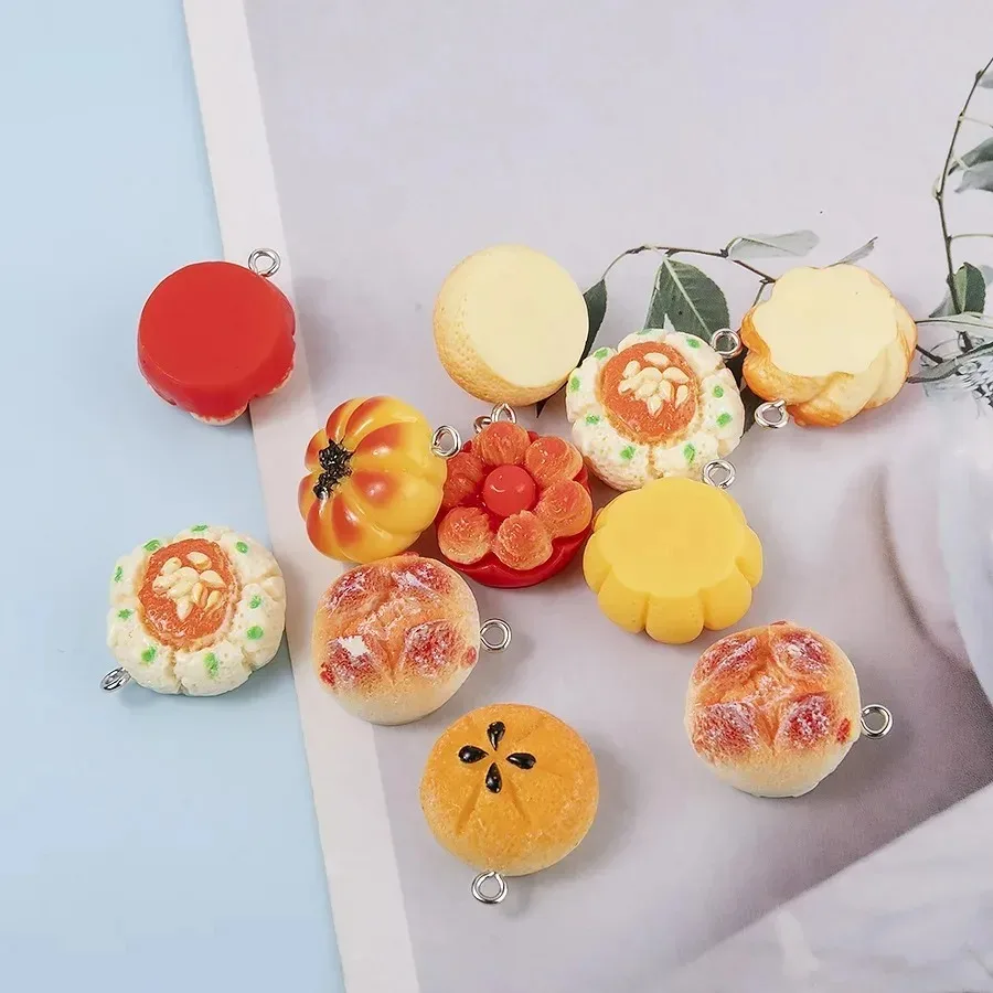 10Pcs Kawaii Simulated Bread Cake Resin Charms Mini Food Pendants For DIY Earrings Necklaces Keychains Handmade Jewelry
