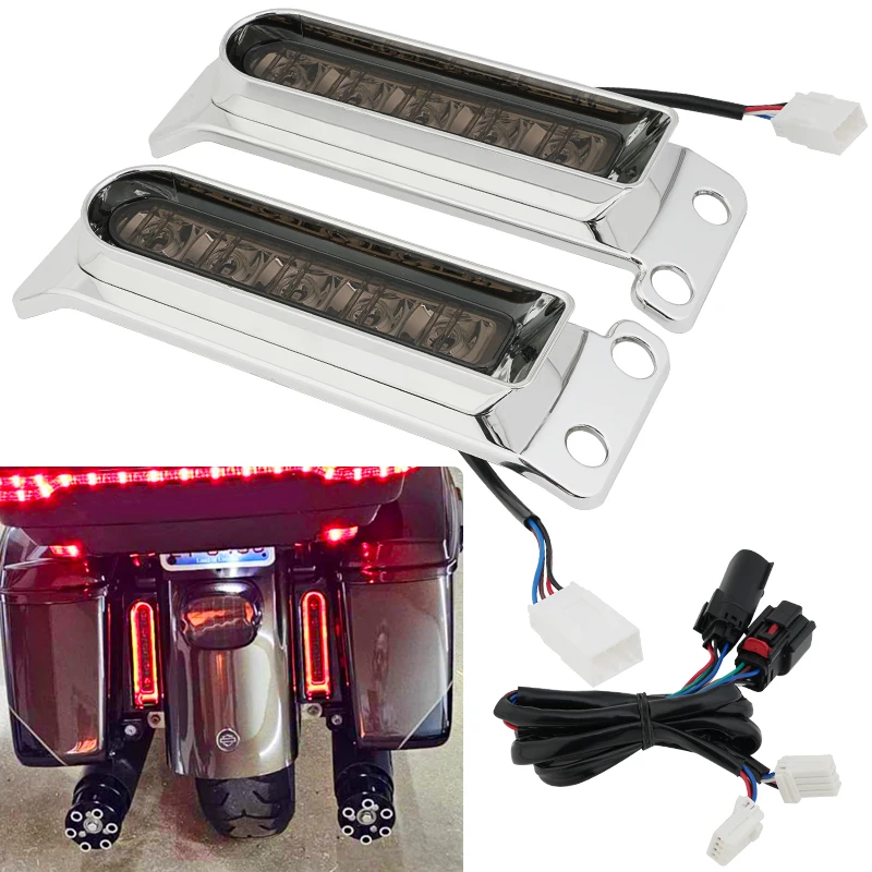 

Motorcycle Rear Fender LED Light Saddlebag Side Filler For Harley Touring Electra Street Glide Road King FLHTK 14-Up