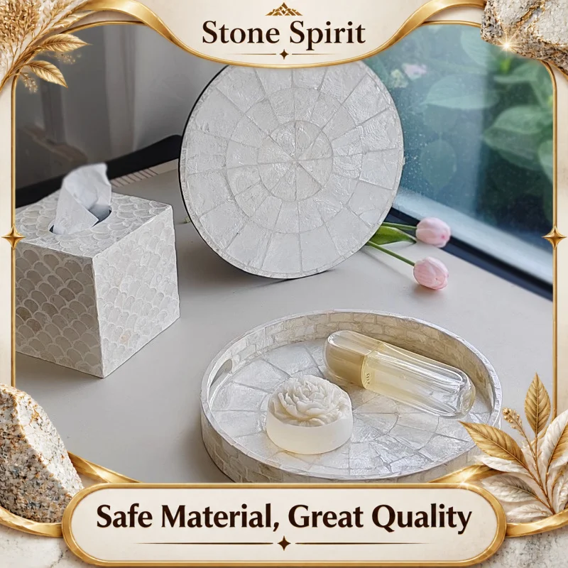 Luxury Round Mother of Pearl Tray, Ins Style Jewelry Cosmetic Organizer, Vanity Desktop Catchall, Home Desktop Decoration Gift