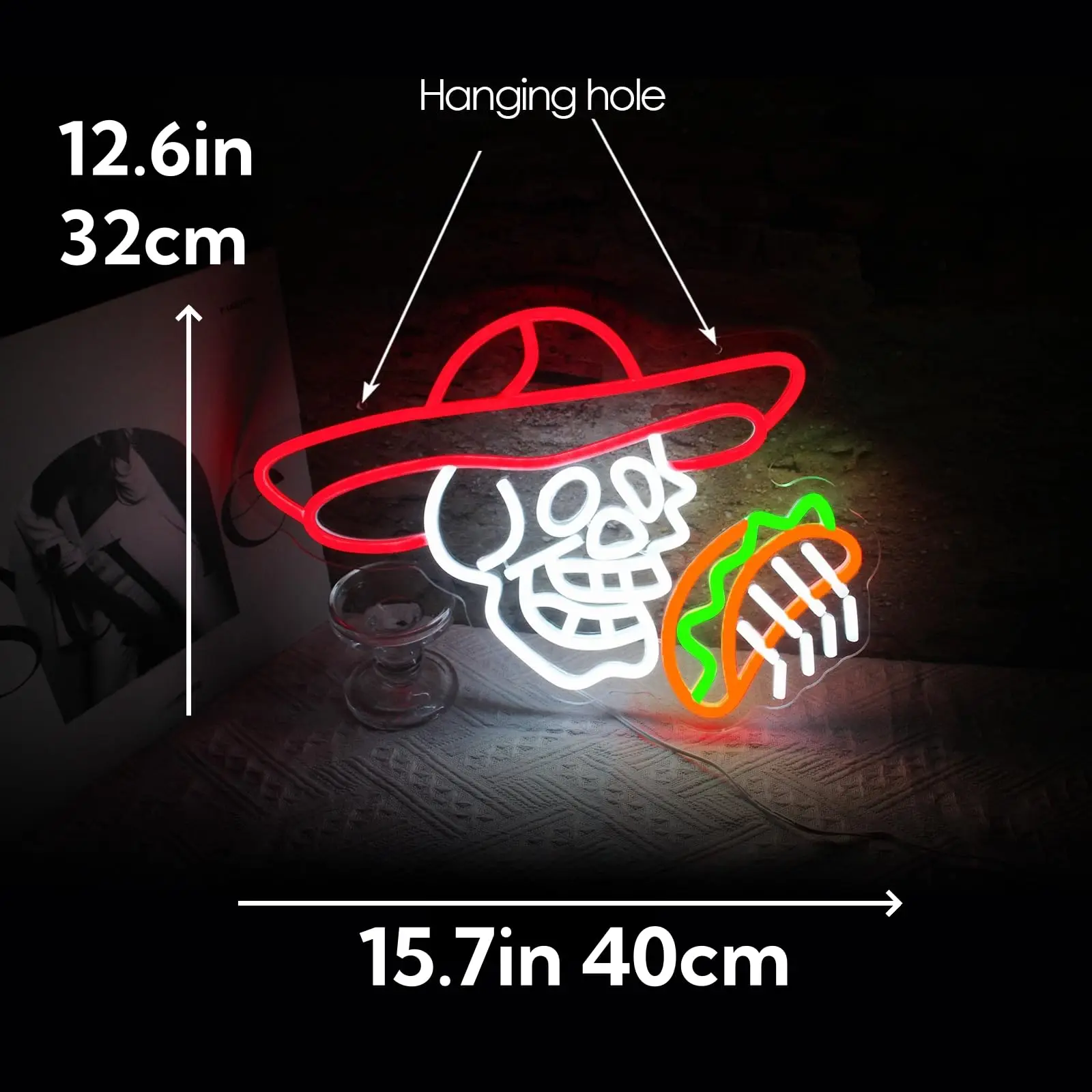 Skeleton Taco Neon Sign Customizable Day of the Dead LED Neon Light Wall Decor for Halloween Party Bar Pub Mexican Restaurant De