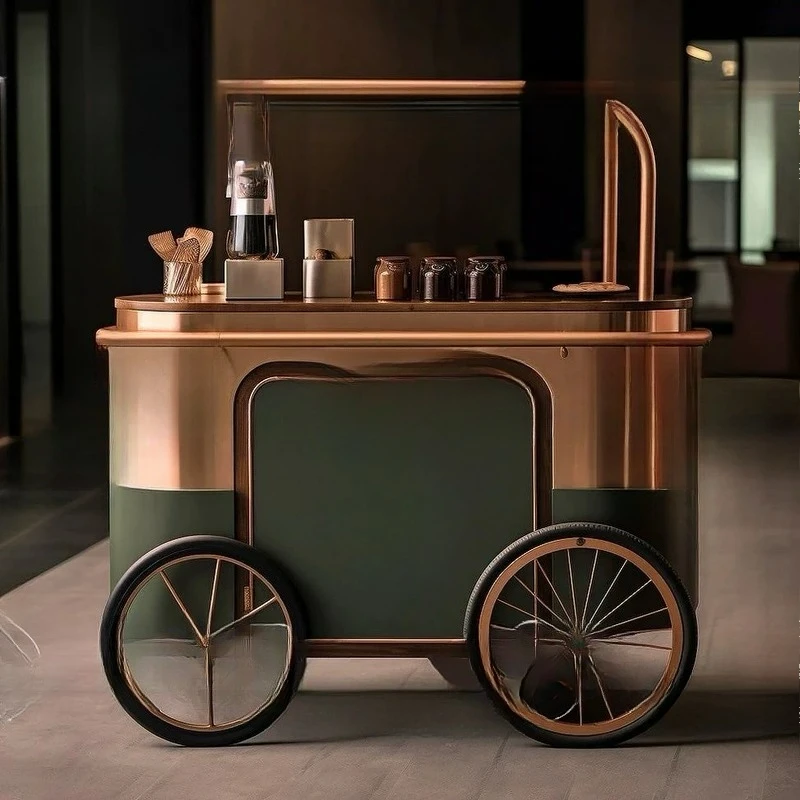 Float promotion display cart shopping mall, trolley movable wrought iron dining cart coffee cart