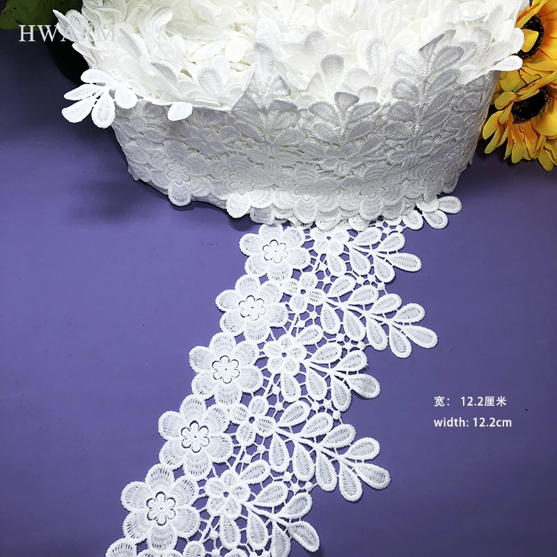 5yard 3D Lace Fabric With Beads Water-Soluble Milk Silk Leaves Embroidery Diy Unilateral Sewing Trim Skirt Clothing Accessories