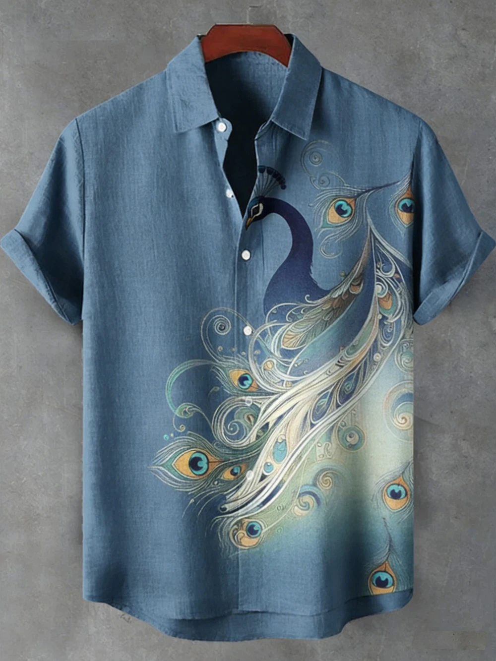 Men's Tropical Linen Short Sleeve Shirt Natural Peacock HD 3D Printed Shirt Hawaiian Casual Vacation Clothes Men's Quick Drying