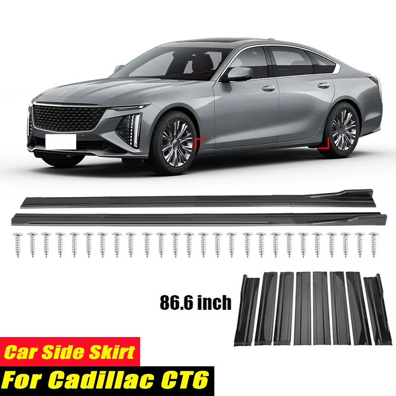 For Cadillac CT6 Racing Style Side Skirts 86.6Inch 2.2M Rocker Panels Side Lip, ABS 8Pcs Glossy Black Car Body Kit
