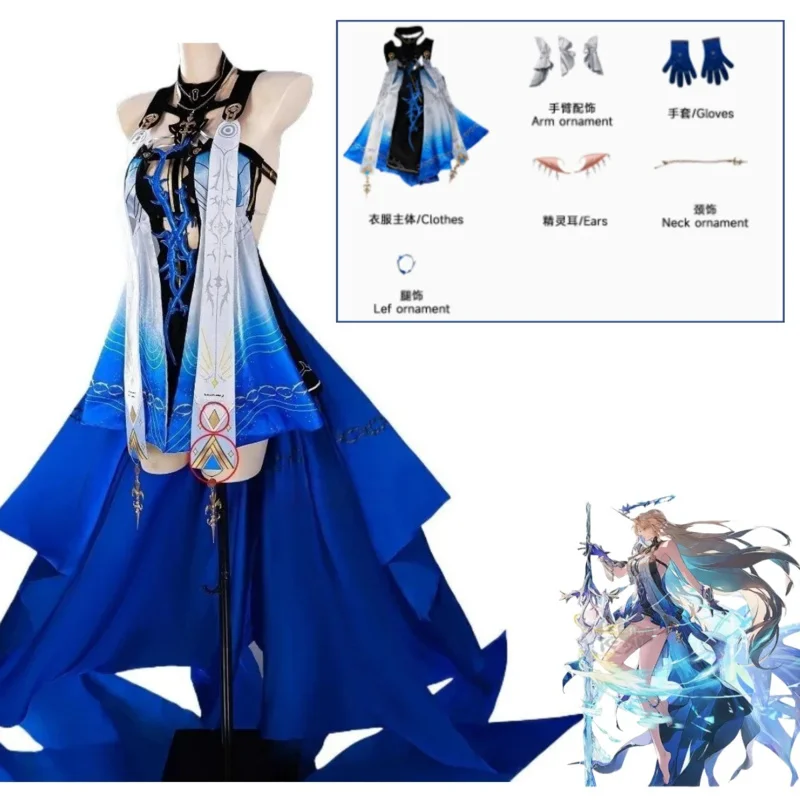 CyWuthering Waves Cartethyia Fleurdelys Aksesori Kostum Cosplay Wig Tanduk Aura Gaun Acara Anime Permainan Wanita Halloween Con Dress