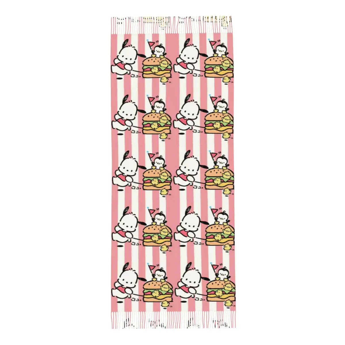 Custom Pochacco Hamburger Sjaal Wrap Vrouwen Lange Winter Warm Kwast Sjaal Unisex Sjaals