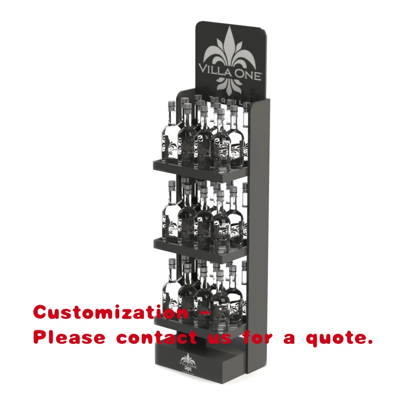 

custom.Hot Selling Supermarket Double-side Wine Bottle Display Rack Floor Wine Display Stand With Custom