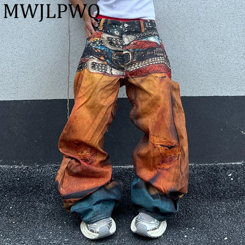 

MWJLPWQ Американские уличные нишевые джинсы-мачете с 3D принтом, мужские джинсы High Street Y2K, унисекс, индивидуальные широкие длинные брюки в стиле хип-хоп 12452