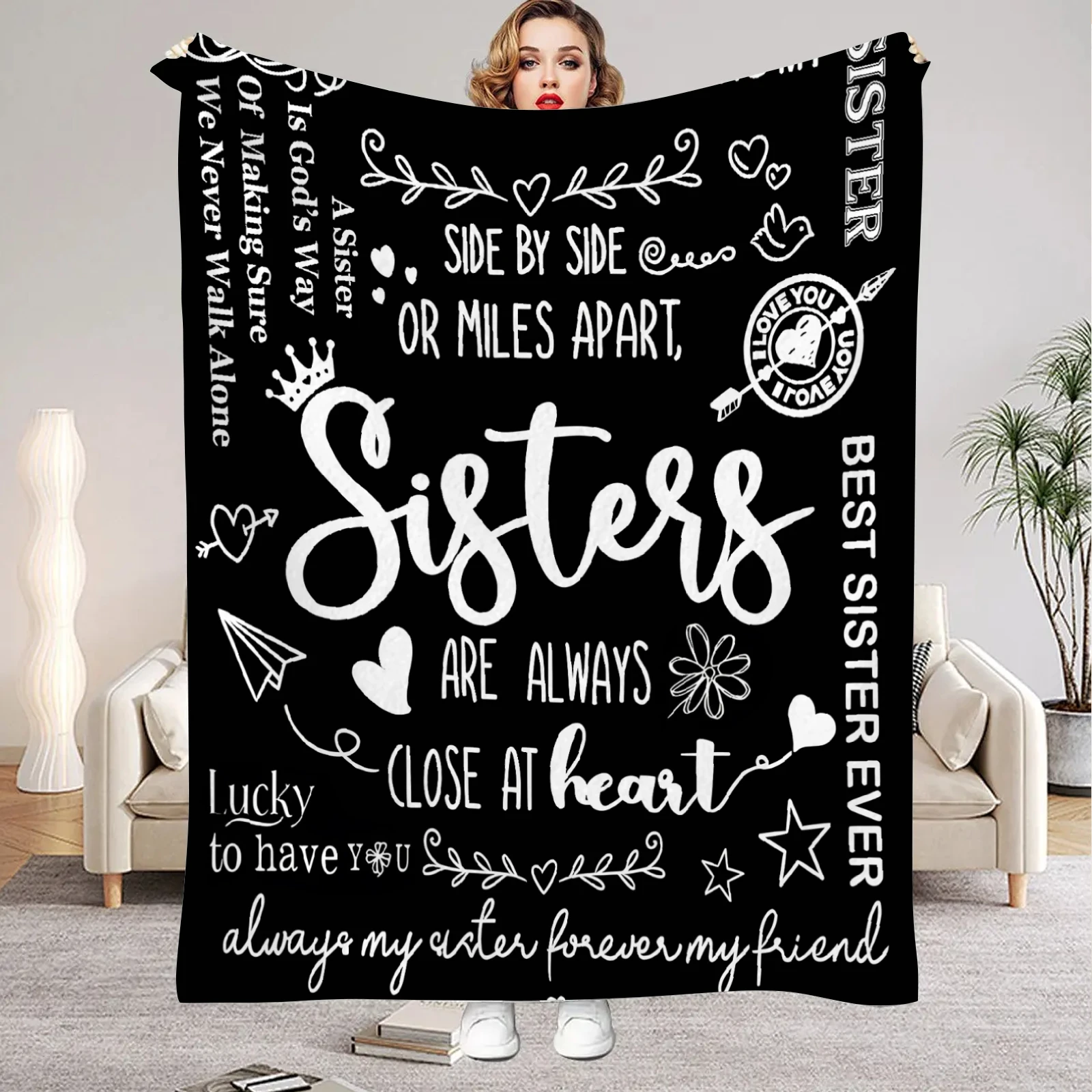 1 Stück schwarze Decke, Geburtstagsgeschenk für Schwester, glatte Flanelldecke für Zuhause, Wohnzimmer, Schlafzimmer, Dekor, ein Neujahrs-Weihnachtsgeschenk