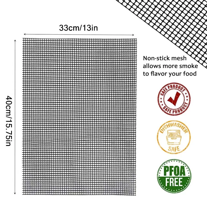 YOMEEI Non-stick Barbecue Grilling Mat Heat Resistant BBQ Mat Reusable Non-stick Coating Barbecue Mesh Outdoor Accessories