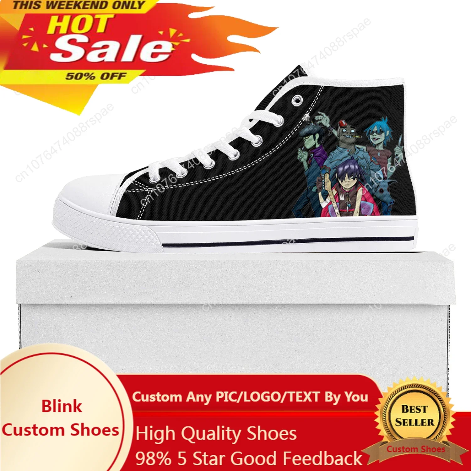 Gorillaz Virtual Rock Band Fashion High Top High Quality Sneakers Mens Womens Teenager Canvas Sneaker Couple Shoes Custom Shoe