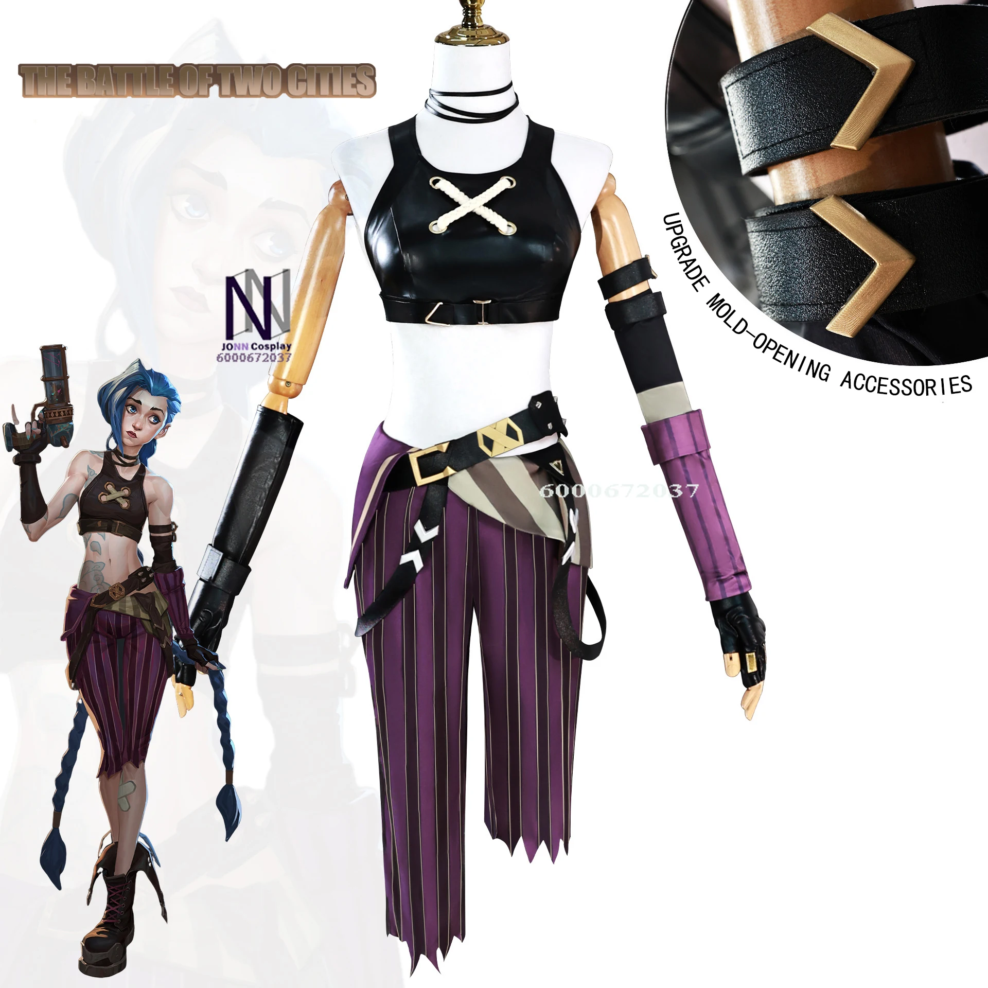 

Anime Game LOL Arcane Jinx Cosplay - Crit Loli Loose Cannon Outfit with Shoes, Wig, Sexy Women's Carnival Costume
