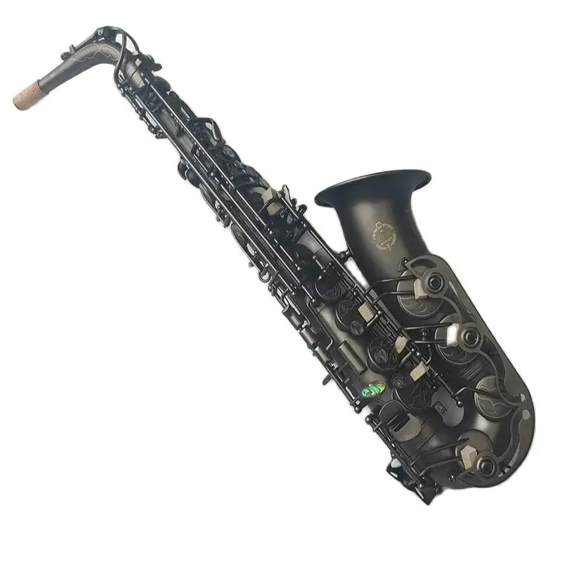 

New Japan suzuki Retro Eb Alto Saxophone Unique Matte Black Nickel Plated Carved Surface E Flat Instrument Sax With Case