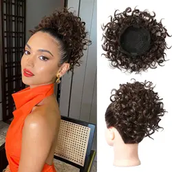 Synthetic Curly Messy Bun Hair Pieces For Women Elastic Drawstring Ponytail Scrunchies Clip In Hair Extensions Black Dark Brown