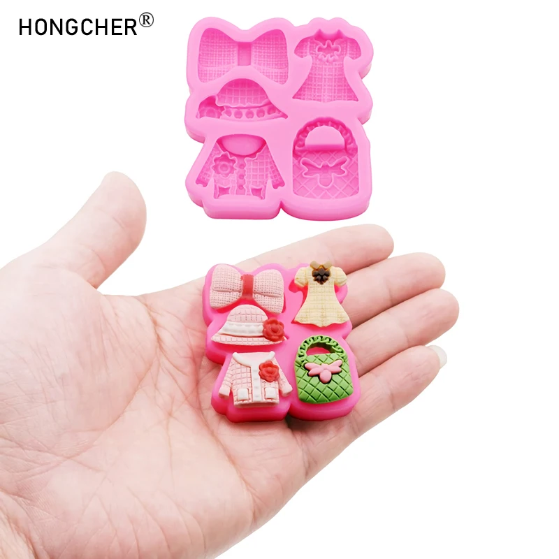 Schleife Kleidung Prinzessin Kleid Taschen DIY Harz Schmuck Zubehör Tropfform Kuchen Schokolade Dessert Dekoration Silikonformen