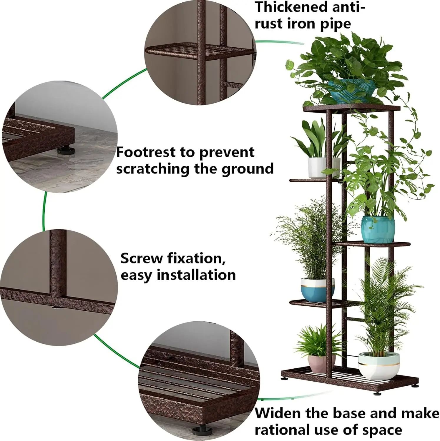 5 الطبقة حامل النبات حامل وعاء الزهور المعدني الرف 6 الأواني رف شاشة لحديقة شرفة غرفة المعيشة رفوف التخزين الزخرفية #4