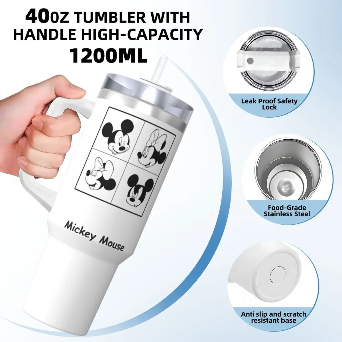 Mickey Minnie Mouse Stainless Steel Tumbler Travel Car Mugs Large Coffee Mug Leakproof Hot Drinks Milk Tea Water Bottle