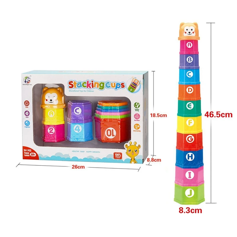 Tazas apilables para bebés, bloques de construcción educativos de oso para niños, tazas apilables, fruta Digital, juguetes de baño de agua Hexagonal A