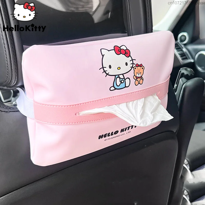 Sanrio Kawaii Hello Kitty Paper Box Y2k Creative Creative Car Interior Hanging Tissue Box Cute Automotive Decorative Accessories