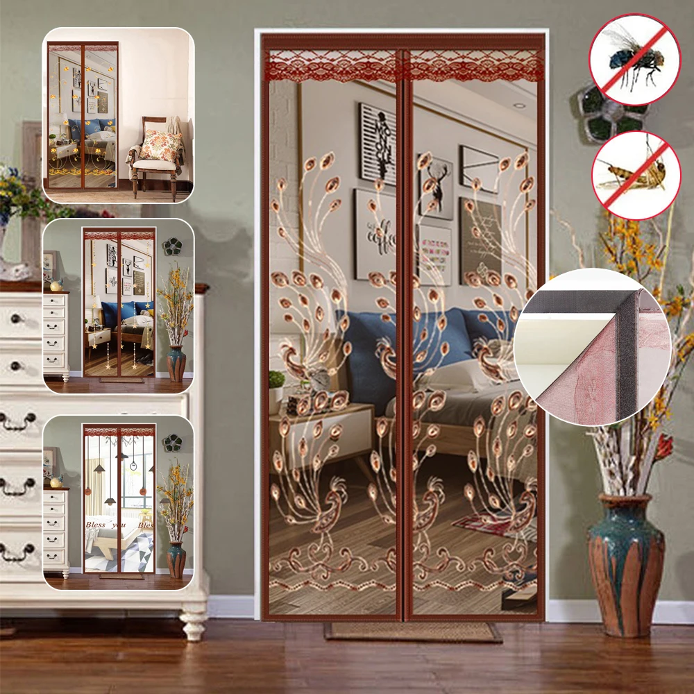 

Breathable Magnetic Screen Door Curtain Anti Mosquito Insect Fly Bug Polyester Door Curtain Easy Installation Automatic Closing