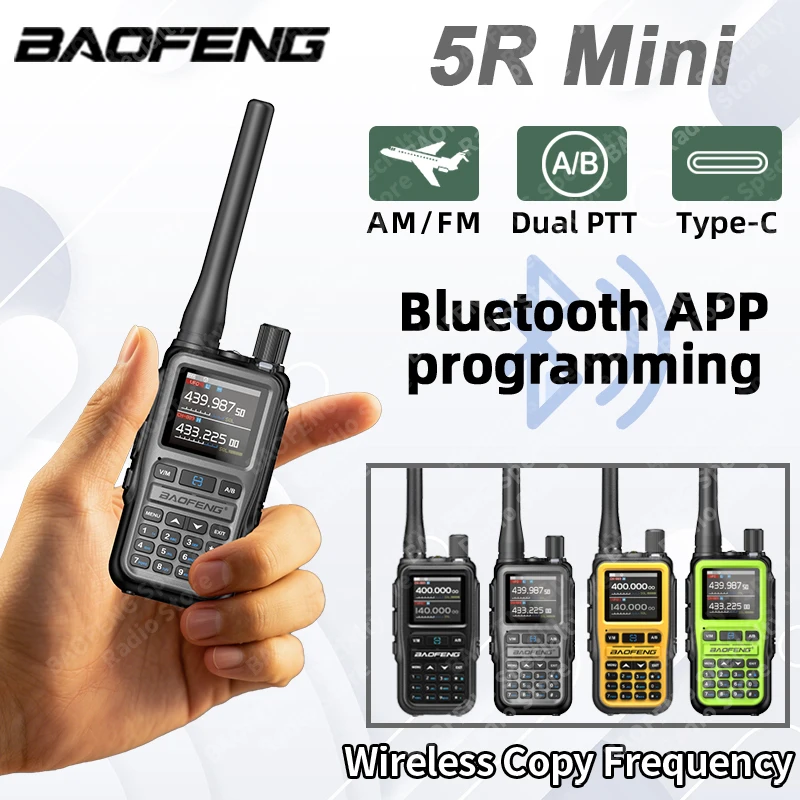 Baofeng UV-5R Mini 5W Walkie Talkie Multi Band Bluetooth APP NOAA Weather 999CH Type-C Charge Two Way Radio For Outdoor Hunting