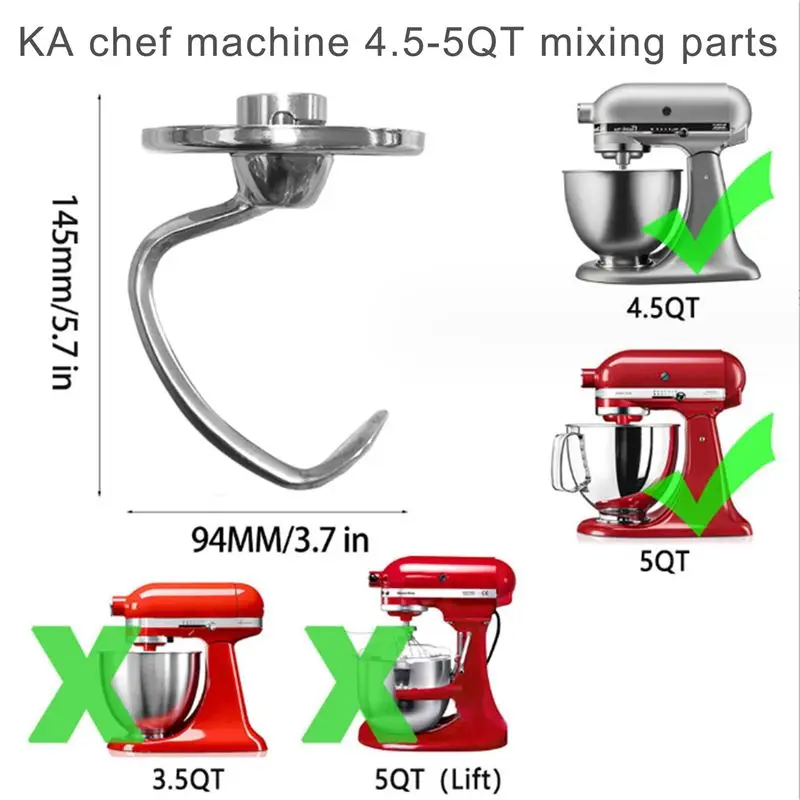 A005-2X Stainless Steel Dough Hook Attachment For Kitchenaid 4.5-5 Quart Tilt Head Stand Mixer, Replacement Parts Bread Hooks
