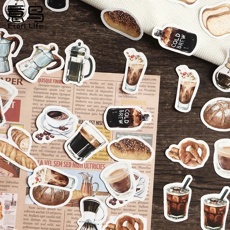 46 Pcs Vintage Coffee Theme Stickers For Decoration Planner Phone Case Scrapbook Journals