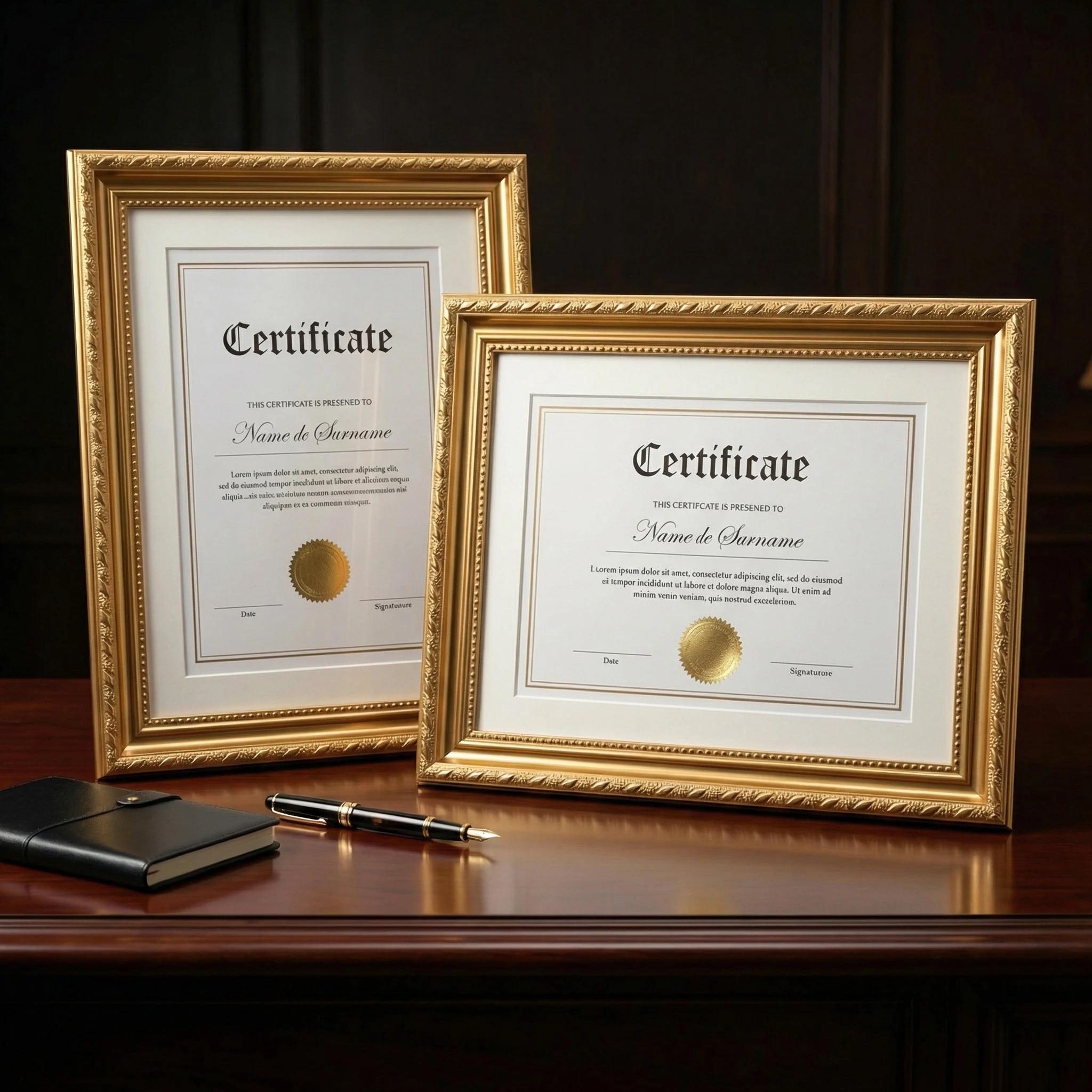 2 Pack Ornate Gold Certificate Display Frame A4-6in Elegant Antique Gold Photo Frames With Mat Picture Frames for Wall & Desk