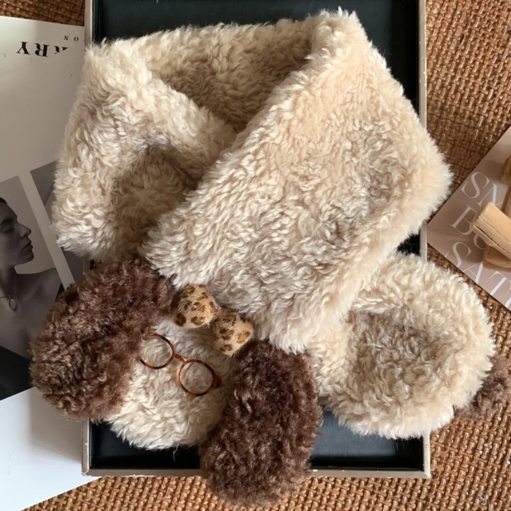 

Retro Knitted Glasses Puppy Scarf Dog Thicken Winter Cashmere Scarves Korean Style Lamb Plush Scarf Student
