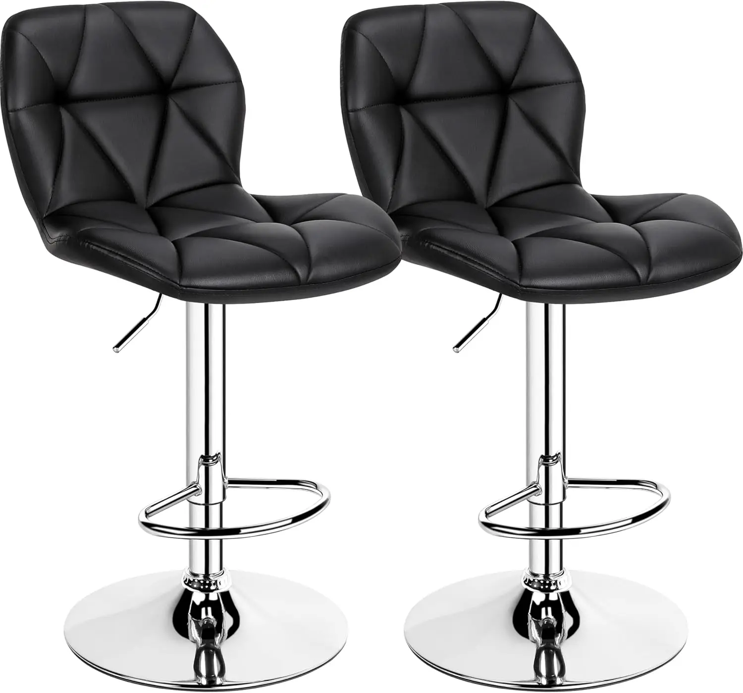 

Bar Stools Set of 2, Modern Adjustable Kitchen Island Chairs, Black PU Leather Swivel Counter Stools for Bar, Kitchen Counter