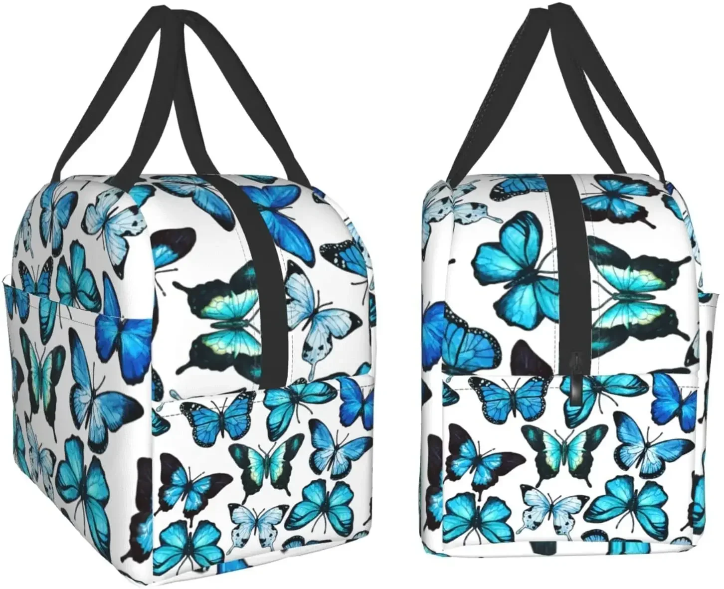 Bolsa de almuerzo con aislamiento de mariposa azul, fiambrera reutilizable, impermeable, bolsa de almuerzo para mujer, para oficina, trabajo, escuela, Picnic, playa