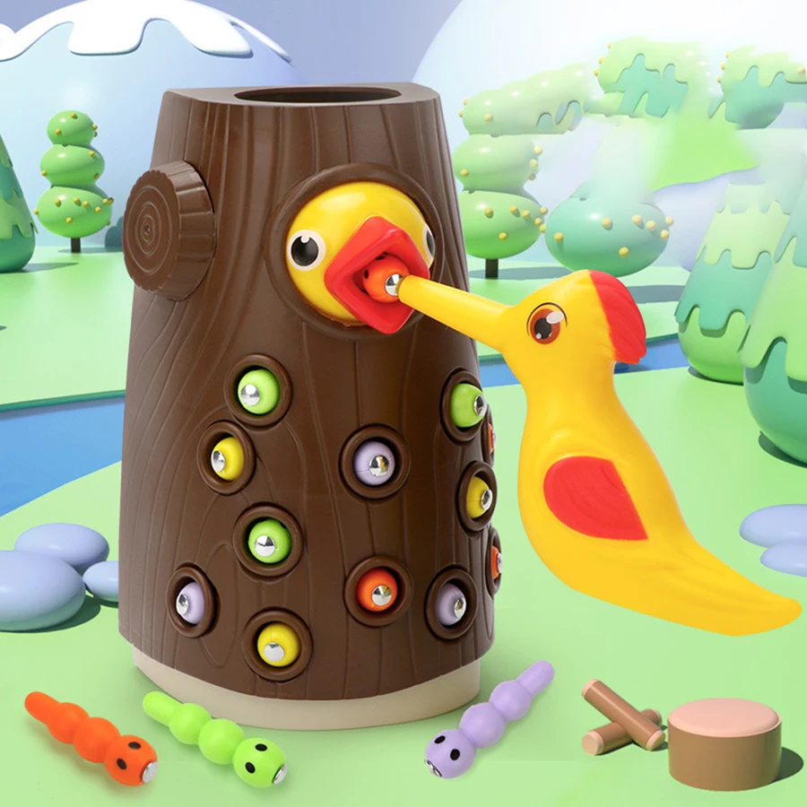 Children's Magnetic Woodpecker Toy Puzzle, Educação Infantil, Jogo de Pesca, Aves Gado, Interação Pai-Filho