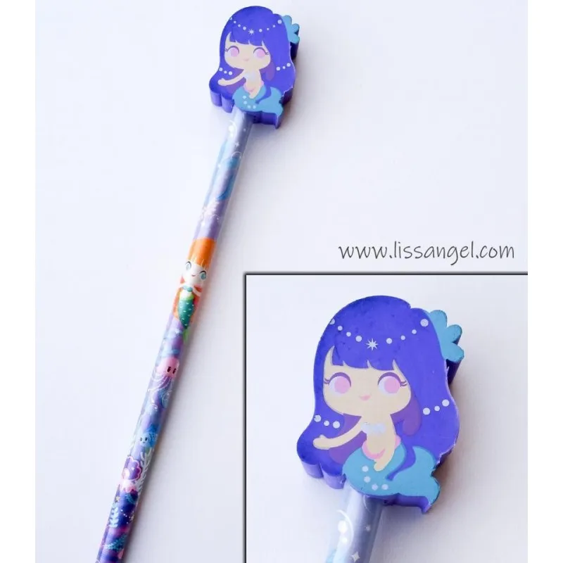 Pencils with Eraser Mermaids of the Sea - PACK of 3 units - Ideal for girls